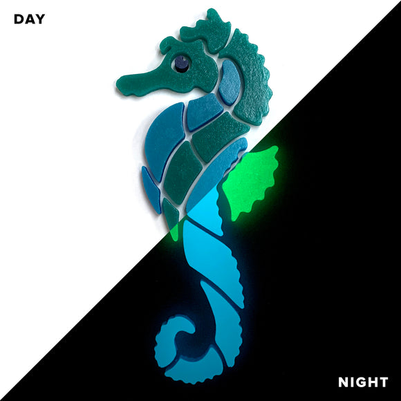 Blue Seahorse Glow in the Dark Swimming Pool Mosaic Small Left
