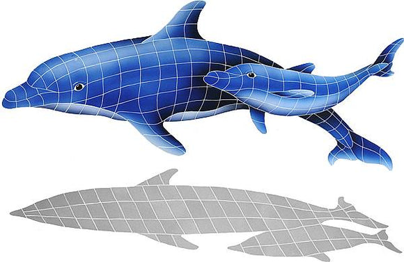 Dolphin with Baby Shadow Swimming Pool Mosaic 