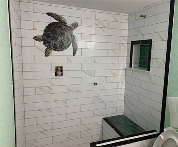 Turtle installed on bathroom wall