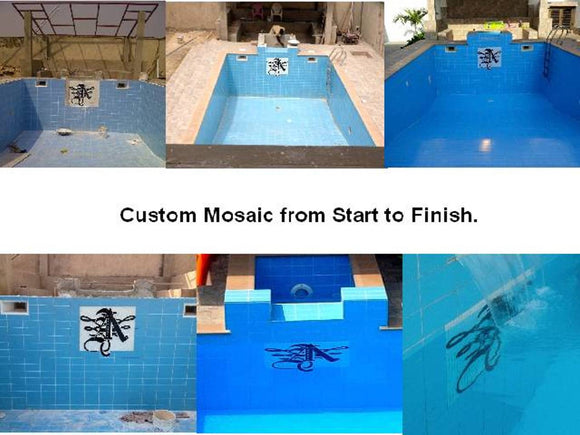 Custom letter A installed on a pool's wall