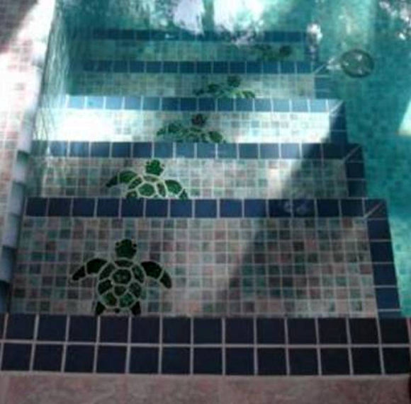 Turtles installed on tiled pool steps
