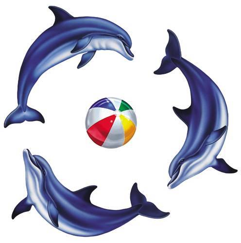 Dolphin swimming pool mosaics around beach ball