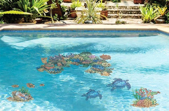 Coral Reefs and Blue Turtles Swimming pool mosaics