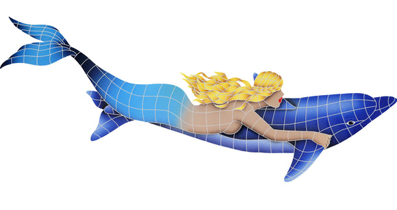 Mermaid with Dolphin Swimming Pool Mosaic