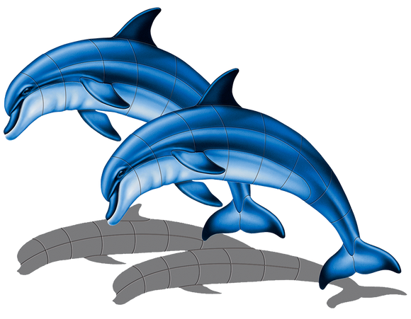 Bottlenose Dolphin Pair Shadow Swimming Pool Mosaic