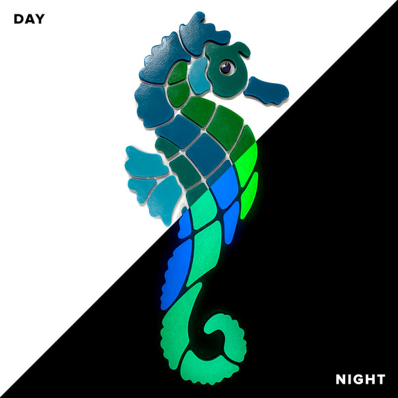 Blue Seahorse Glow in the Dark Swimming Pool Mosaic Large Right