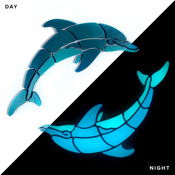 Playful Circle Dolphins Glow in the Dark Swimming Pool Mosaic Right