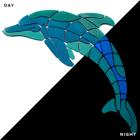 Playful Dolphin Glow in the Dark Swimming Pool Mosaic Left Facing
