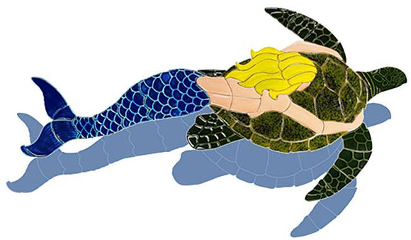 Blonde Mermaid with Turtle Shadow Swimming Pool Mosaic 