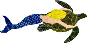 Blonde Mermaid with Turtle Swimming Pool Mosaic